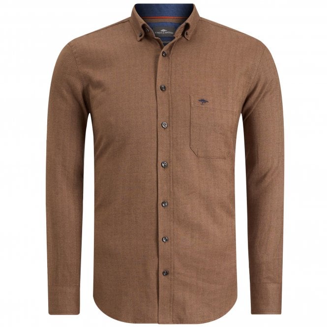 Fynch-Hatton Πουκάμισο Flannel Κανονική Γραμμή-καφε Fynch-Hatton Πουκάμισο Flannel Κανονική Γραμμή-καφε