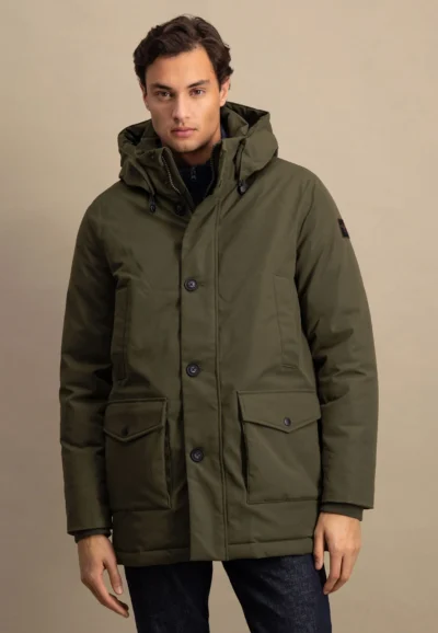 Πάρκα με κουκούλα και τέσσερα κουμπιά-σκουρο πρασινο