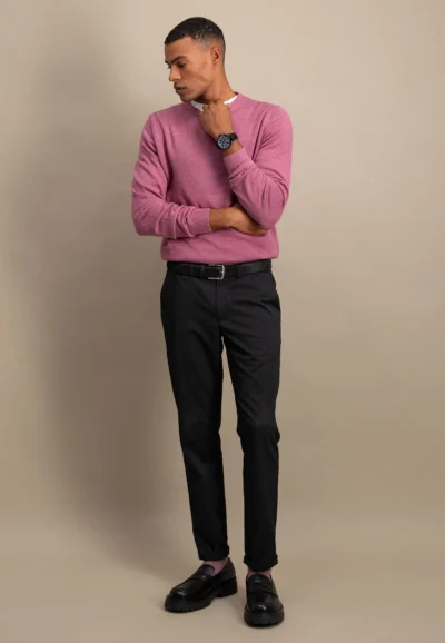 Πλεκτό βαμβακερό πουλόβερ με λαιμόκοψη-σαπιο μηλο