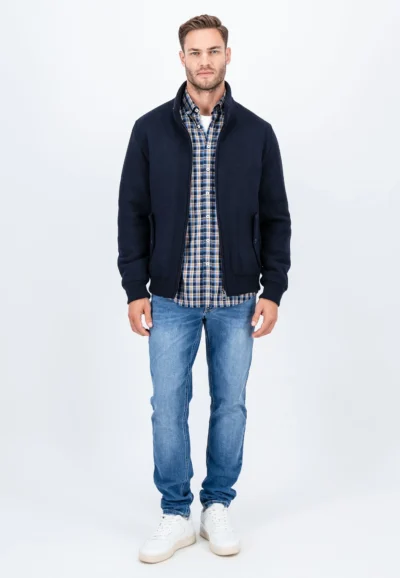 Μπουφάν από μείγμα μαλλί με όρθιο γιακά-ΜΠΛΕ ΣΚΟΥΡΟ