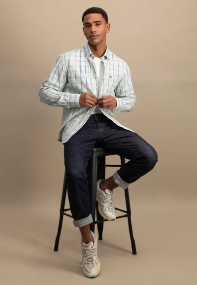 Πουκάμισο καρό από 100% βαμβάκι-πρασινο-μπλε