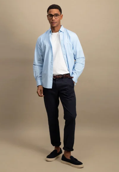 βαμβακερό πουκάμισο με γιακά με κουμπιά-μπλε γαλαζιο