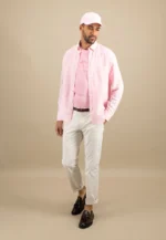 λινό πουκάμισο με γιακά με κουμπιά-ροζ