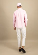 λινό πουκάμισο με γιακά με κουμπιά-ροζ