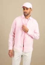 λινό πουκάμισο με γιακά με κουμπιά-ροζ