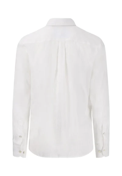 λινό πουκάμισο με γιακά με κουμπιά-λευκο