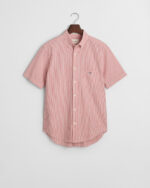 Πουκάμισο Seersucker με κοντό μανίκι με κανονική εφαρμογή-ΚΟΚΚΙΝΟ-ΡΙΓΕ