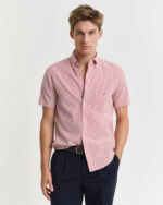 Πουκάμισο Seersucker με κοντό μανίκι με κανονική εφαρμογή-ΚΟΚΚΙΝΟ-ΡΙΓΕ