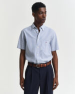 Πουκάμισο Seersucker με κοντό μανίκι με κανονική εφαρμογή-ΜΠΛΕ-ΡΙΓΕ