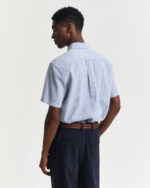 Πουκάμισο Seersucker με κοντό μανίκι με κανονική εφαρμογή-ΜΠΛΕ-ΡΙΓΕ