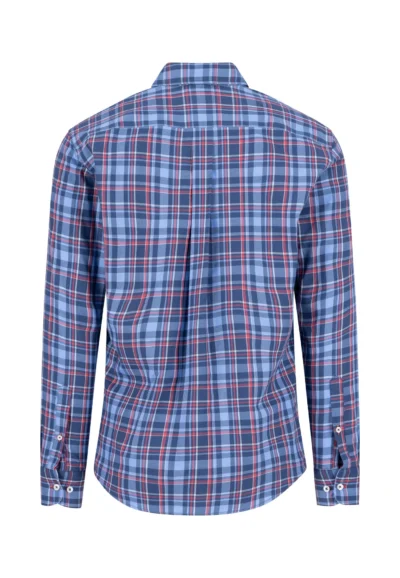 Καρό βαμβακερό πουκάμισο με γιακά με κουμπιά-μπλε-κοκκινο