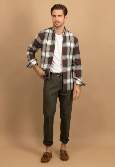 Βαμβακερό πουκάμισο με μεγάλο καρό σχέδιο και γιακά με κουμπιά-πρασινο-εκρου