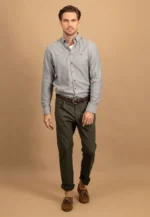 Βαμβακερό πουκάμισο με γιακά με κουμπιά-καφε