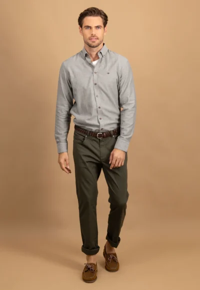 Βαμβακερό πουκάμισο με γιακά με κουμπιά-καφε