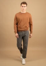 Πουλόβερ από λεπτό βαμβακερό ύφασμα με στρογγυλή λαιμόκοψη-καφε ταμπα