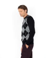 ΠΛΕΚΤΟ JAQUARD ΛΑΙΜΟΚΟΨΗ REGULAR FIT-ΜΑΥΡΟ