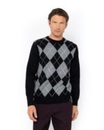 ΠΛΕΚΤΟ JAQUARD ΛΑΙΜΟΚΟΨΗ REGULAR FIT-ΜΑΥΡΟ