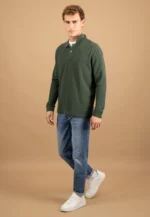 Μακρυμάνικο βαμβακερό πόλο μπλουζάκι-σκουρο πρασινο