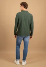 Μακρυμάνικο βαμβακερό πόλο μπλουζάκι-σκουρο πρασινο