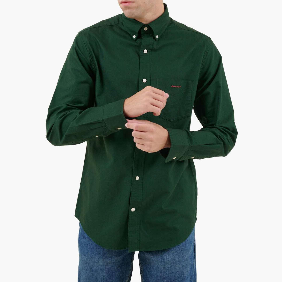 Gant Μακρυμάνικo Φανελένιο Πουκάμισο σε Κανονική Γραμμή-πρασινο