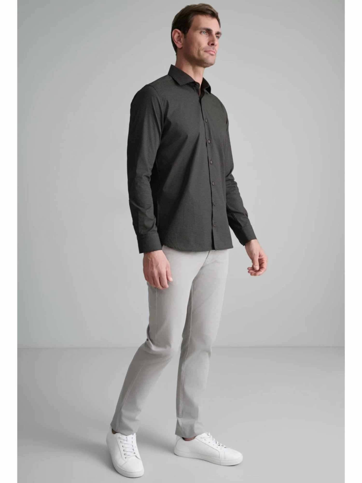 Navy & Green Πουκάμισο fit line raven lt brown βαμβακερό