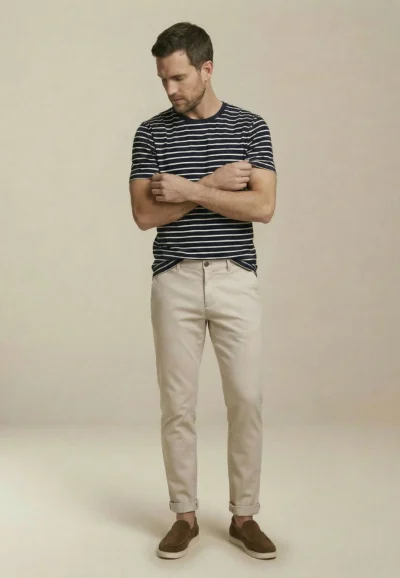 Βαμβακερό μπλουζάκι με ριγέ σχέδιο και στρογγυλή λαιμόκοψη-μπλε ασπρο