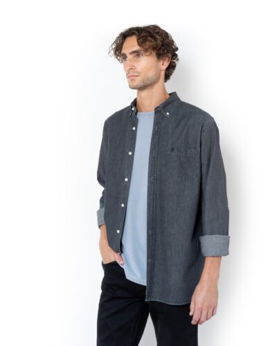 ΠΟΥΚΑΜΙΣΟ DENIM REGULAR FIT-ΜΑΥΡΟ