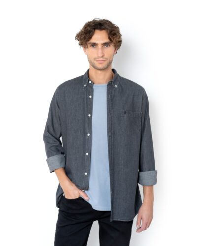 ΠΟΥΚΑΜΙΣΟ DENIM REGULAR FIT-ΜΑΥΡΟ