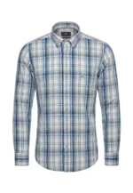 Βαμβακερό πουκάμισο με καρό σχέδιο και γιακά με κουμπιά-μπλε-εκρου