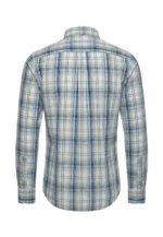 Βαμβακερό πουκάμισο με καρό σχέδιο και γιακά με κουμπιά-μπλε-εκρου