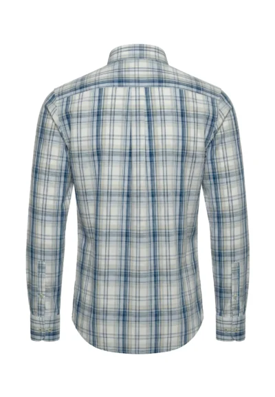 Βαμβακερό πουκάμισο με καρό σχέδιο και γιακά με κουμπιά-μπλε-εκρου