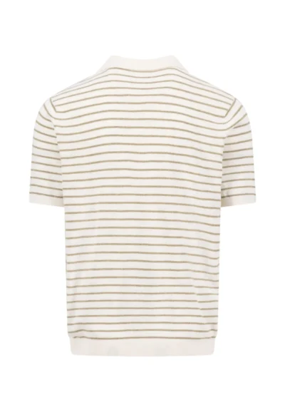 Πλεκτό πόλο από μείγμα βαμβακιού-λινού με ριγέ σχέδιο-ασπρο-μπεζ