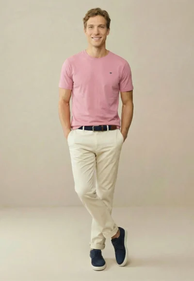 Βαμβακερό μπλουζάκι με στρογγυλή λαιμόκοψη-ροζ