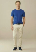 Βαμβακερό μπλουζάκι με στρογγυλή λαιμόκοψη-μπλε