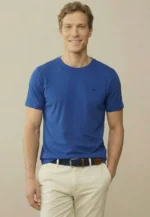 Βαμβακερό μπλουζάκι με στρογγυλή λαιμόκοψη-μπλε