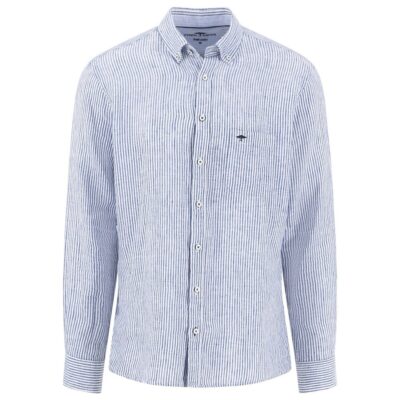 Πουκάμισο Λινό Ριγέ Κανονική Γραμμή-μπλε