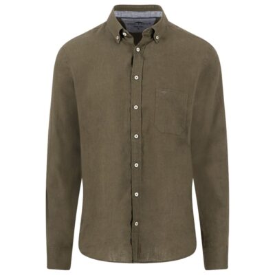 Πουκάμισο Λινό Κανονική Γραμμή-σκουρο πρασινο