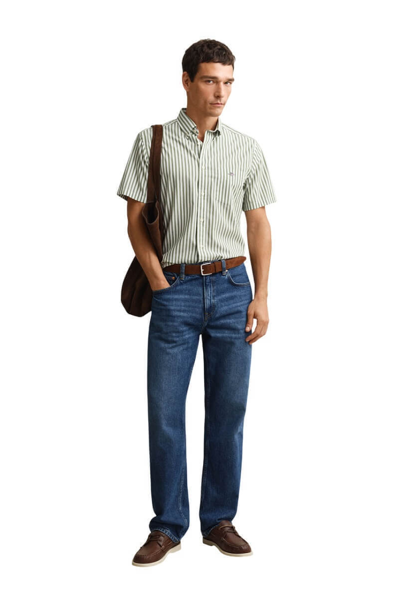 GantΚοντομάνικο Πουκάμισο σε Κανονική Γραμμή Ριγέ Πράσινο - Άσπρο