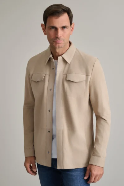 ΔΕΡΜΑΤΙΝΟ OVERSHIRT-ΓΚΡΙ-ΜΠΕΖ