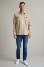 ΔΕΡΜΑΤΙΝΟ OVERSHIRT-ΓΚΡΙ-ΜΠΕΖ