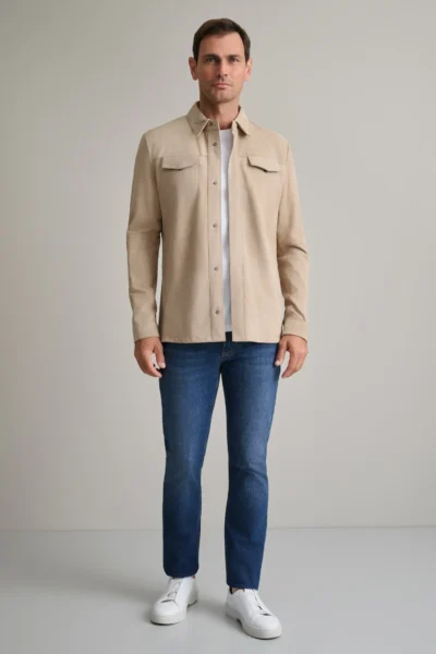 ΔΕΡΜΑΤΙΝΟ OVERSHIRT-ΓΚΡΙ-ΜΠΕΖ