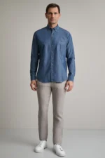 ΠΟΥΚΑΜΙΣΟ COMFORT FIT-ΜΠΛΕ ΣΚΟΥΡΟ