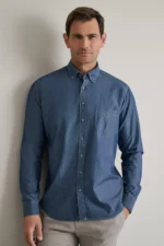 ΠΟΥΚΑΜΙΣΟ COMFORT FIT-ΜΠΛΕ ΣΚΟΥΡΟ