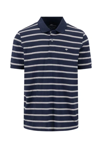 Βαμβακερό πόλο μπλουζάκι με ριγέ σχέδιο και πόλο γιακά-μπλε σκουρο