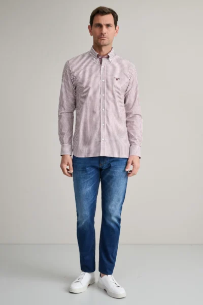 ΠΟΥΚΑΜΙΣΟ COMFORT FIT-ΜΠΟΡΝΤΩ  ΜΕ ΑΣΠΡΕΣ ΡΙΓΕΣ