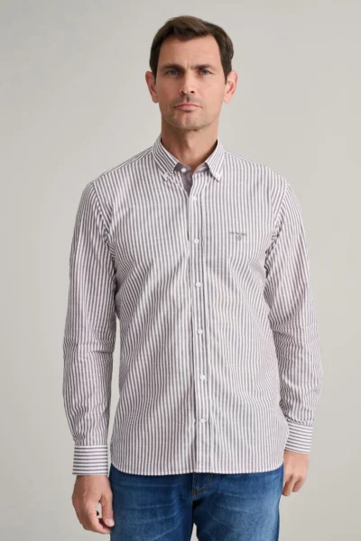 ΠΟΥΚΑΜΙΣΟ COMFORT FIT-ΜΠΟΡΝΤΩ  ΜΕ ΑΣΠΡΕΣ ΡΙΓΕΣ