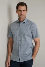 ΠΟΥΚΑΜΙΣΟ COMFORT FIT, ΚΟΝΤΟ ΜΑΝΙΚΙ-DARK NAVY/WHITE