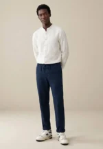 Λινό πουκάμισο με όρθιο γιακά-λευκο