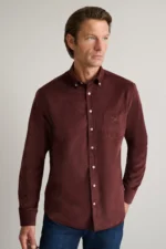 Κοτλέ βαμβακερό button-down πουκάμισο-μπορντω
