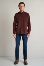 Κοτλέ βαμβακερό button-down πουκάμισο-μπορντω